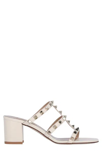 Valentino Garavani Off-white Rockstud Heeled Sandals In 098 Ivory