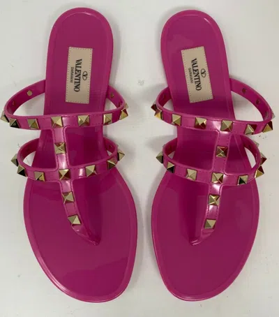 Pre-owned Valentino Garavani Rockstud Jelly Rubber Pvc Thong Sandals Pink Us 7 Eu 37 $450
