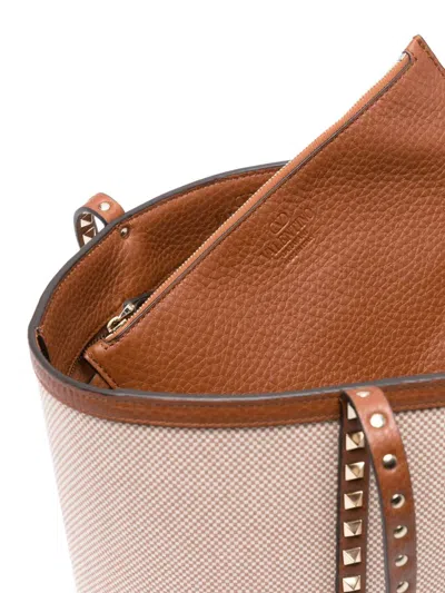 Valentino Garavani Rockstud L Natural Brown Plaid Tote