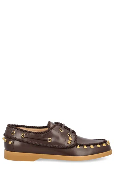 Valentino Garavani Leather Loafers In Brown