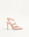 Valentino Garavani Rockstud Lace Pump With Straps 100mm Woman Peach Rose 40 In Pink
