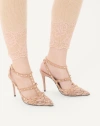 Valentino Rockstud 100 Lace And Leather Pumps In Nude