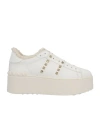Valentino Garavani Flatform Rockstud Untitled Trainer In Calfskin And Wool Woman White 39 In White