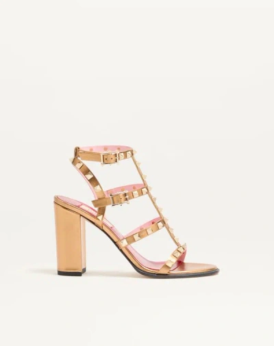 Valentino Garavani Rockstud Laminated Calfskin Sandal With Straps 90mm Woman Gold 40.5