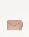 Valentino Garavani Rockstud Laminated Grainy Calfskin Clutch Bag Woman Rose Cannelle Uni In Brown