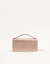 Valentino Garavani Rockstud Laminated Grainy Calfskin Wallet With Chain Woman Rose Cannelle Uni In Brown