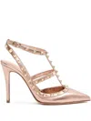 Valentino Garavani Rockstud Pump In Laminated Nappa Leather 100mm Woman Rose Cannelle 41 In Pink