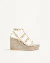 Valentino Garavani Rockstud Laminated Nappa Wedge Sandal 95 Mm Woman Platinum 40 In White
