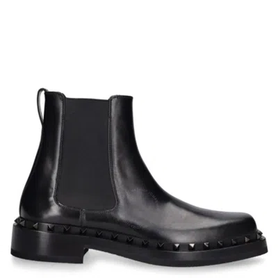Valentino Garavani Rockstud Leather Ankle Boots In Black