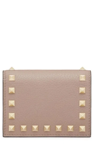 Valentino Garavani Rockstud Leather Bifold French Wallet In Poudre