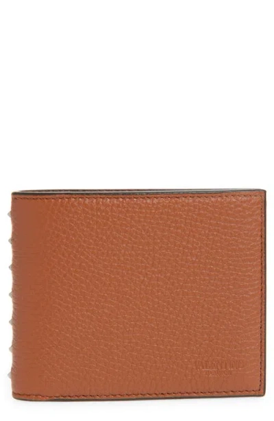 Valentino Garavani Rockstud Leather Bifold Wallet In Brown