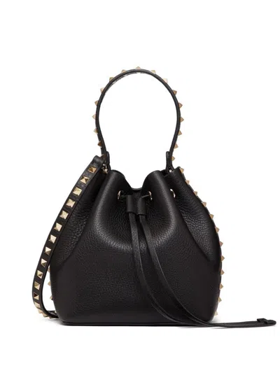 Valentino Garavani Leather Rockstud Bucket Bag In Black