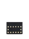 Valentino Garavani Women Rockstud Leather Card Case In Black
