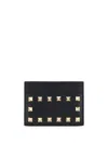 Valentino Garavani Rockstud Leather Card Case In Black