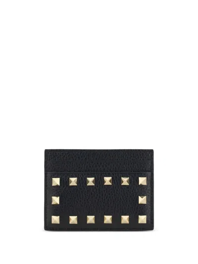 Valentino Garavani Rockstud Leather Card Case In Black