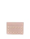 Valentino Garavani Women Rockstud Leather Card Case In Powder
