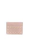 Valentino Rockstud Leather Card Holder In Pink