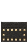 Valentino Garavani Rockstud Leather Card Holder In Black