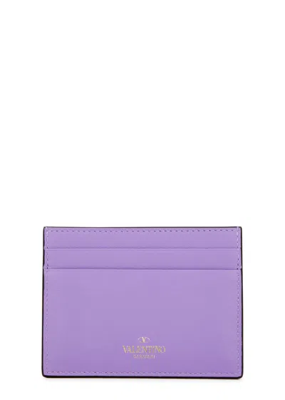 Valentino Garavani Rockstud Leather Card Holder In Purple