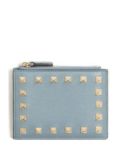 Valentino Garavani Rockstud Leather Coin Purse In Gray