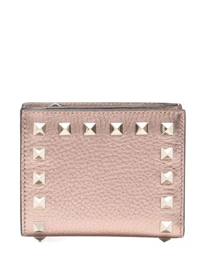 Valentino Garavani Rockstud Leather Flap Wallet In Pink