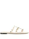 Valentino Garavani Leather Rockstud Sandals In Beige