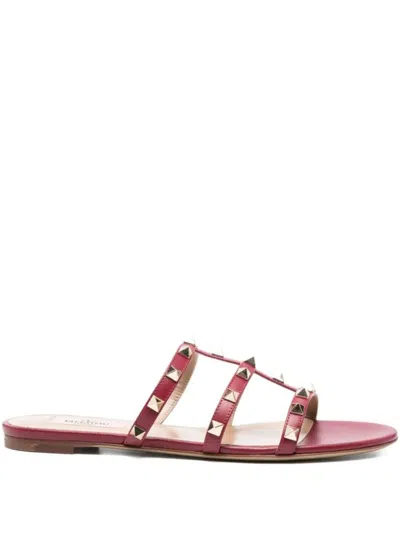 Valentino Garavani Rockstud Leather Flat Sandals In Purple