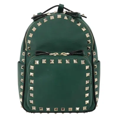 Pre-owned Valentino Garavani Rockstud Leather Green Leather Backpack Bag ()