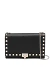 Valentino Pouch With Rockstud Chain In Grained Calfskin In Black