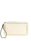 Valentino Rockstud Rectangular Clutch Bag With Wrist Strap In Neutral