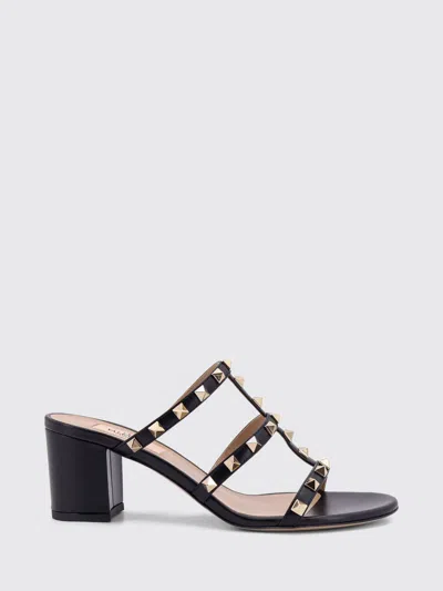 Valentino Garavani Rockstud Leather Mule Sandals With Studs And Mid Heel In Black