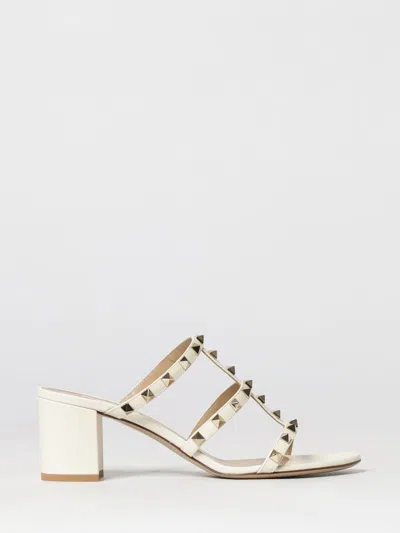 Valentino Garavani Rockstud Leather Mule Sandals With Studs And Mid Heel In White
