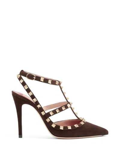 Valentino Garavani Rockstud Leather Pumps In Brown