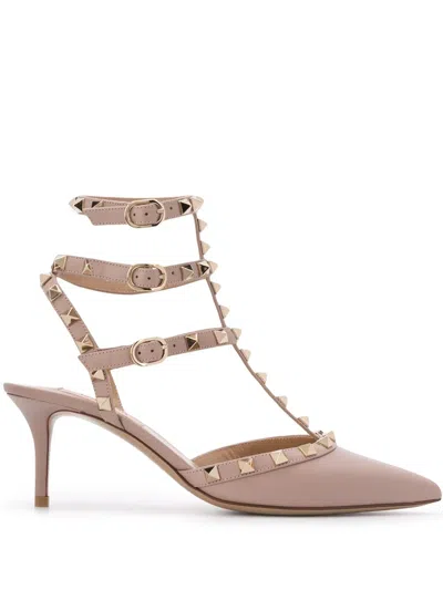 Valentino Garavani Rockstud Leather Pumps In Gold