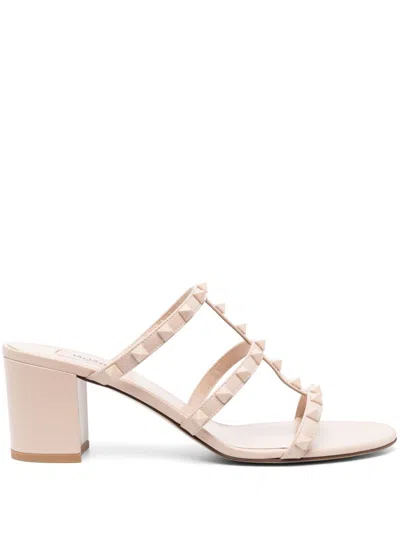 Valentino Garavani Rockstud Slide Sandal In Laminated Nappa Leather 60mm Woman Rose Cannelle 42 In Brown