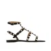 Valentino Garavani Rockstud Flat Calfskin Sandal With Straps Woman Black 41.5 In Black