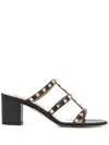 Valentino Garavani Rockstud Calfskin Leather Slide Sandal 60 Mm Woman Marine 39 In Black