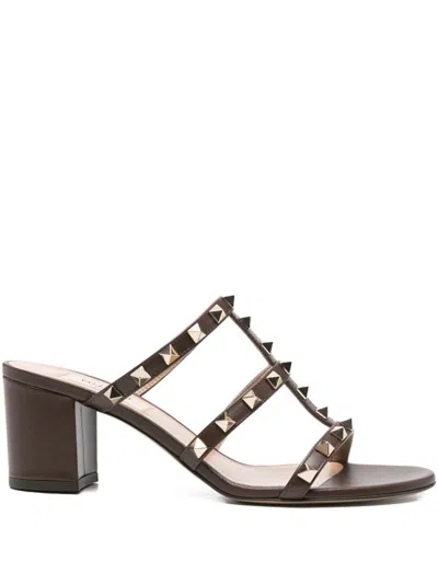 Valentino Garavani Rockstud Leather Sandals In Brown