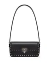 Valentino Rockstud Leather Shoulder Bag In Black