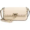 Valentino Garavani Rockstud Leather Shoulder Bag In Light Ivory