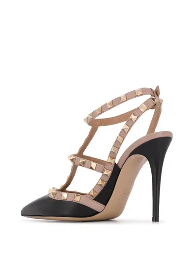 Valentino Garavani Rockstud Leather Slingback Pumps In Black/poudre