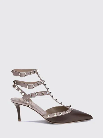 Valentino Garavani Rockstud Leather Slingback Pumps With Studs And Mid Stiletto Heel In Brown