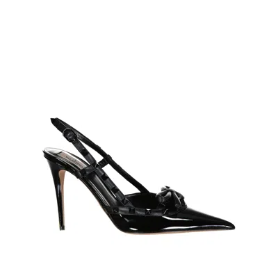 Valentino Garavani Valentino Rockstud Bow 100 Patent Slingback Pump In Black