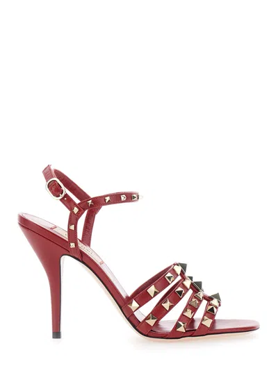 Valentino Garavani Rockstud Leather Slingback Sandals With High Stiletto Heel In Red