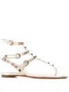 Valentino Rockstud Leather Cage Flat Thong Sandals In Gold