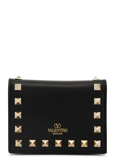 Valentino Garavani Rockstud Leather Wallet In Black