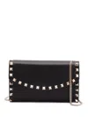 Valentino Rockstud Mini Grainy Leather Wallet On Chain In Black