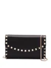 Valentino Rockstud Leather Wallet On Chain In Black