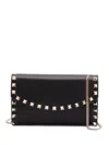 Valentino Rockstud Leather Wallet On Chain In Black