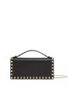 Valentino Rockstud Leather Wallet On Chain In Black